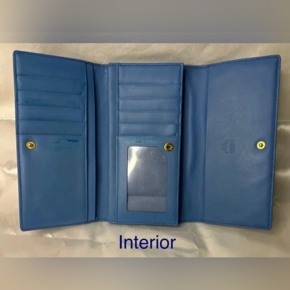 MCM Blue Leather Wallet Bifold Wallet Checkbook ID Cards Holder Womens Gifts - Picture 3 of 6